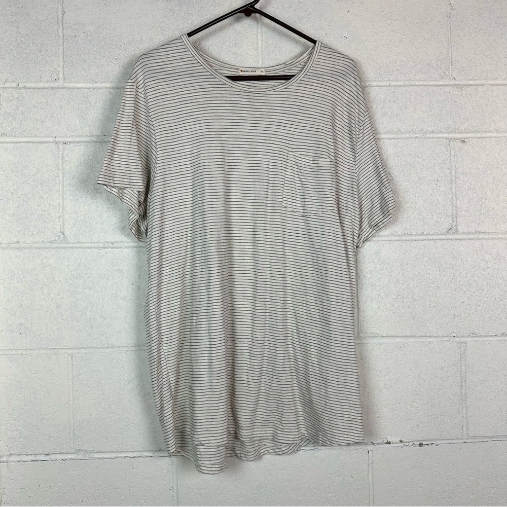 Marine Layer white and black striped Sleeve Tee